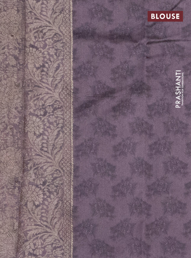 Chiniya silk saree pastel lavender with allover woven buttas & floral digital prints and zari woven border