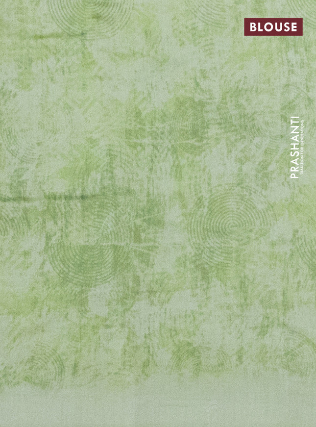 Chiniya silk saree pista green with allover woven buttas & floral digital prints and zari woven border