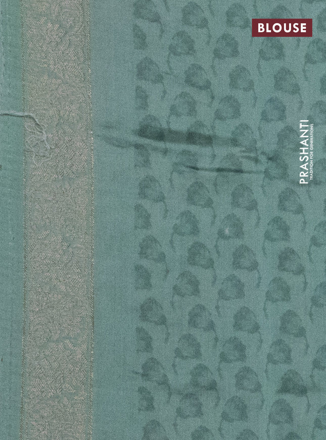 Chiniya silk saree onion pink and pastel blue shade with allover woven buttas & floral digital prints and zari woven border