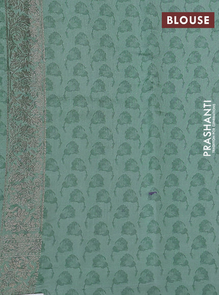 Chiniya silk saree dark mustard and pastel blue shade with allover woven buttas & floral digital prints and zari woven border