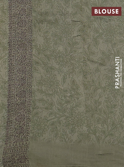 Chiniya silk saree pastel green with allover woven buttas & kalamkari digital prints and banarasi style border