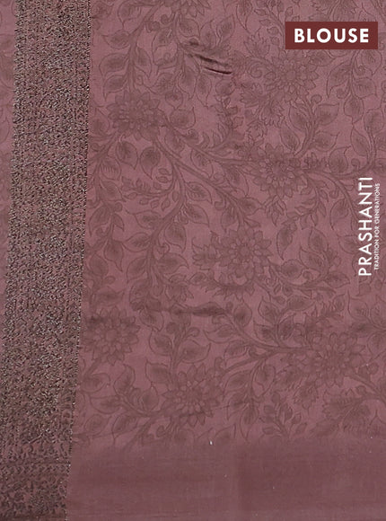 Chiniya silk saree pastel brown with allover woven buttas & kalamkari digital prints and banarasi style border