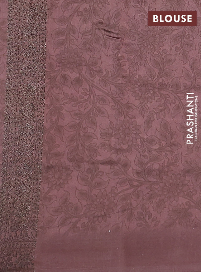 Chiniya silk saree pastel brown with allover woven buttas & kalamkari digital prints and banarasi style border