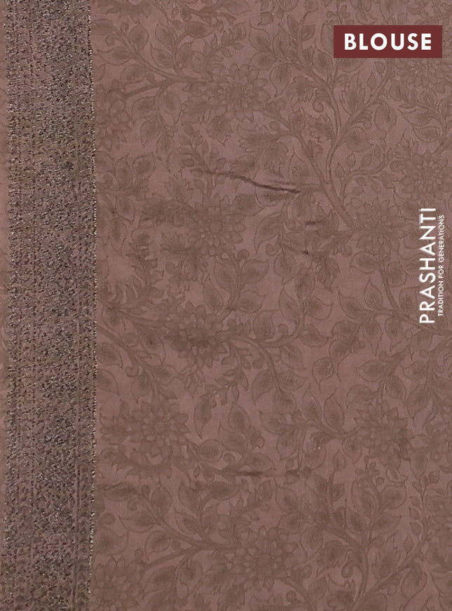 Chiniya silk saree brown with allover woven buttas & kalamkari digital prints and banarasi style border