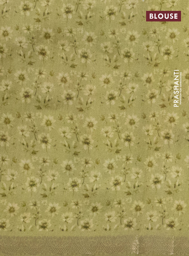 Chiniya silk saree lime green with zari woven buttas & floral digital prints and zari woven border