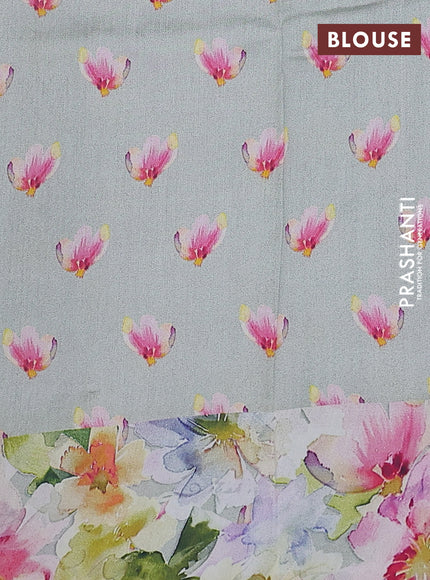 Chiniya silk saree pastel shade with allover zari woven buttas and floral digital printed border