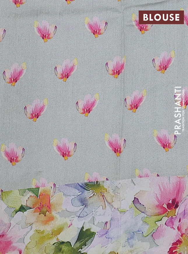 Chiniya silk saree pastel shade with allover zari woven buttas and floral digital printed border