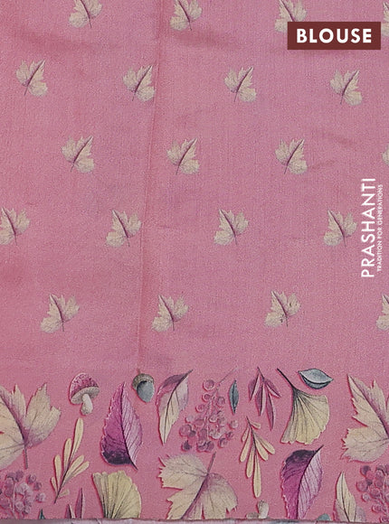 Chiniya silk saree peach pink with zari woven buttas & floral digital prints and floral digital printed border