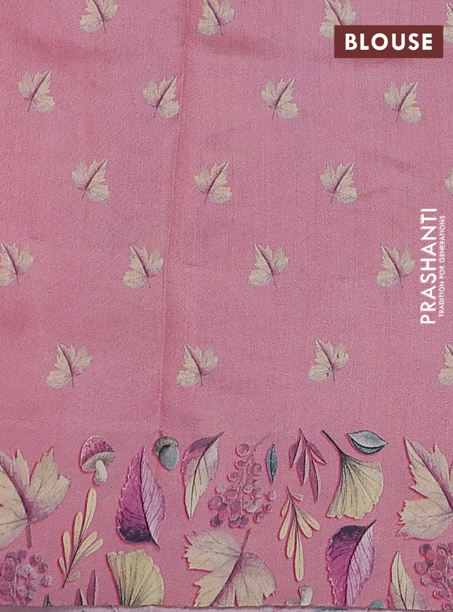 Chiniya silk saree peach pink with zari woven buttas & floral digital prints and floral digital printed border