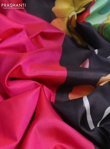 Pure soft silk saree dual shade of pink and pastel green with plain body and kalamkari hand painted pallu & blouse