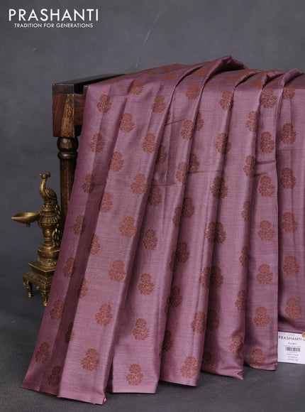Pure tussar silk saree pastel purple with allover thread woven floral buttas in borderless style