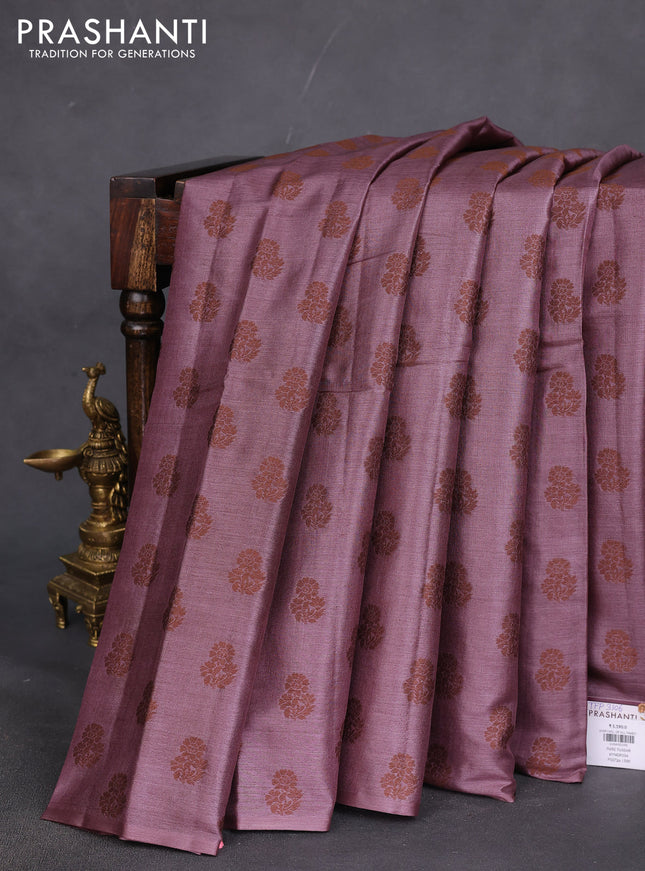 Pure tussar silk saree pastel purple with allover thread woven floral buttas in borderless style