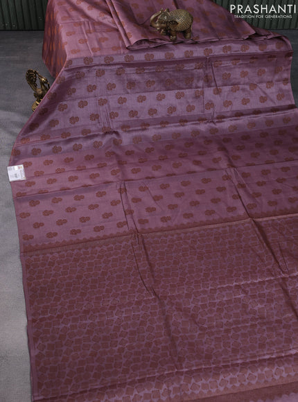 Pure tussar silk saree pastel purple with allover thread woven floral buttas in borderless style