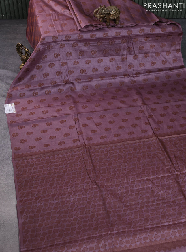 Pure tussar silk saree pastel purple with allover thread woven floral buttas in borderless style