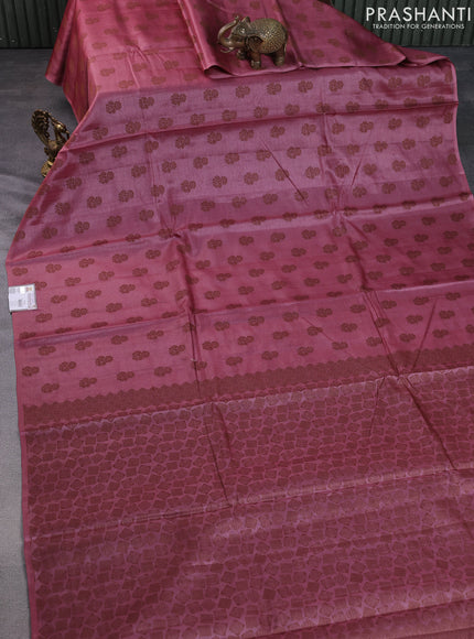 Pure tussar silk saree pink shade with allover thread woven floral buttas in borderless style