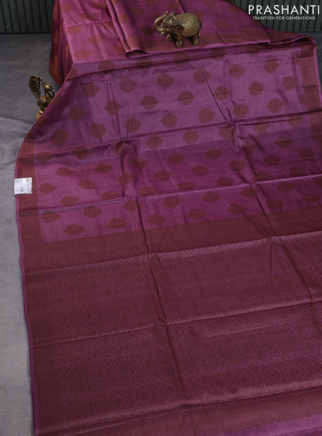 Pure tussar silk saree purple with thread woven buttas and thread woven border
