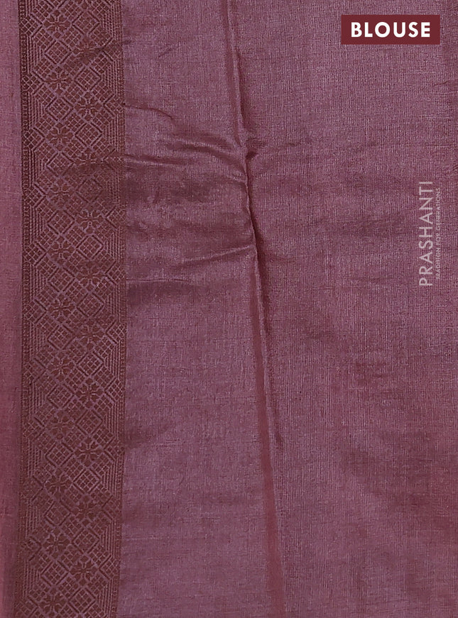 Pure tussar silk saree pastel maroon with allover thread woven buttas in borderless style