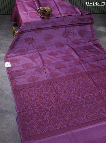 Pure tussar silk saree purple with thread woven box type buttas in borderless style