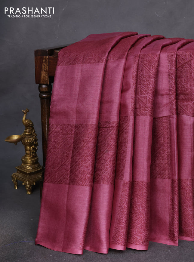 Pure tussar silk saree magenta pink with thread woven box type buttas in borderless style
