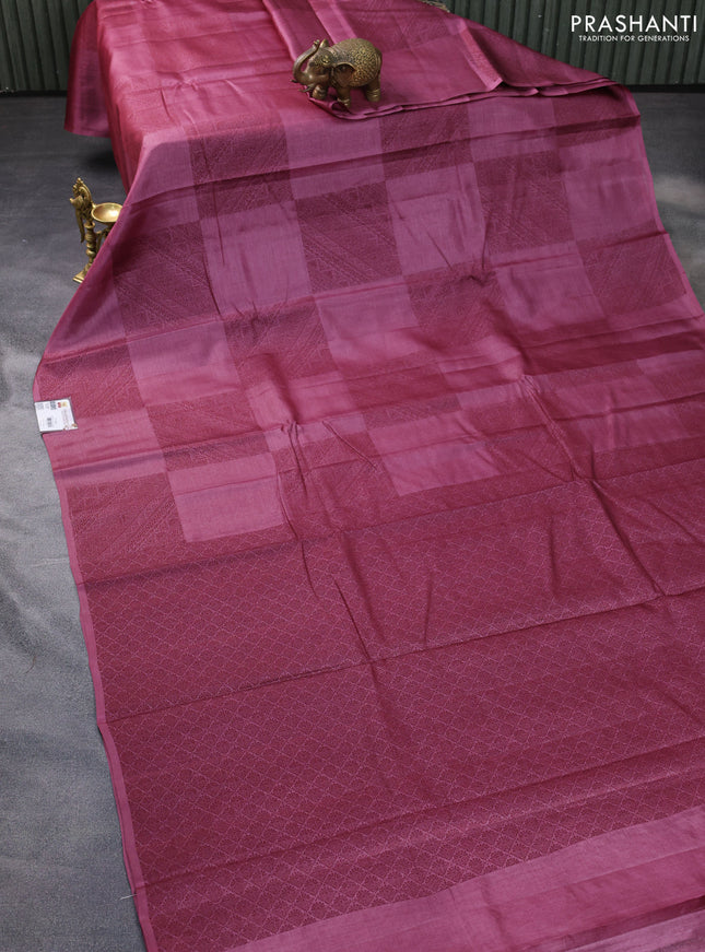 Pure tussar silk saree magenta pink with thread woven box type buttas in borderless style
