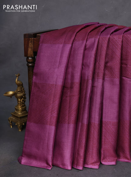 Pure tussar silk saree purple with thread woven box type buttas in borderless style