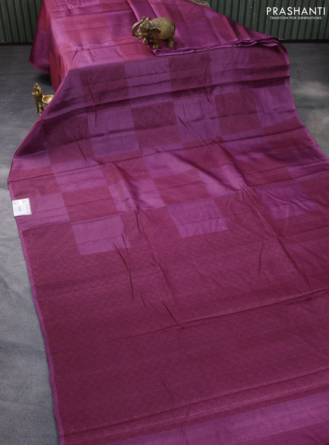 Pure tussar silk saree purple with thread woven box type buttas in borderless style