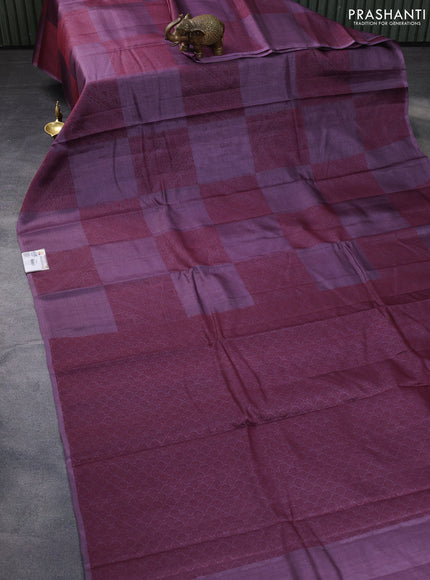 Pure tussar silk saree violet shade with thread woven box type buttas in borderless style