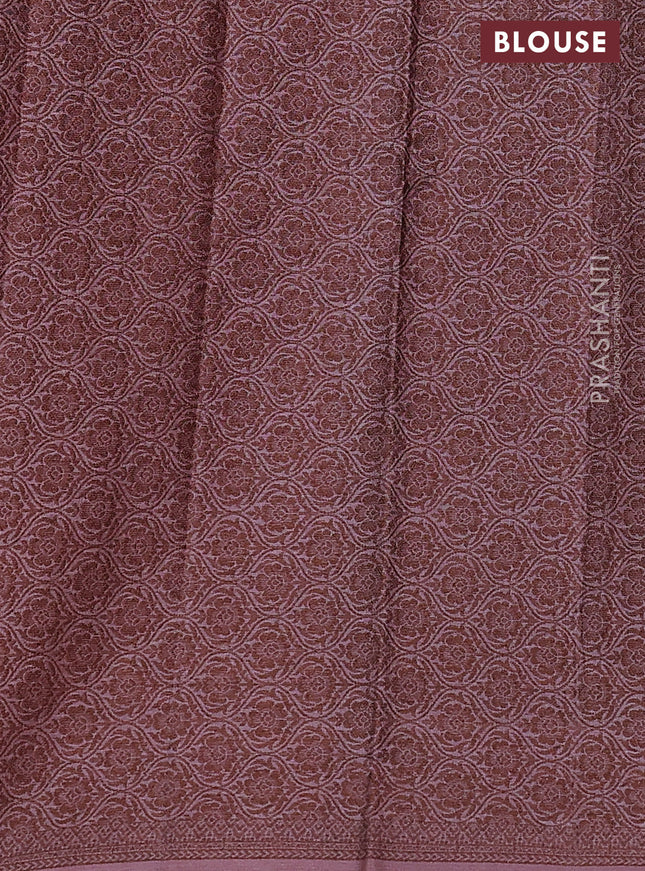 Pure tussar silk saree pastel maroon with allover thread weaves in borderless style