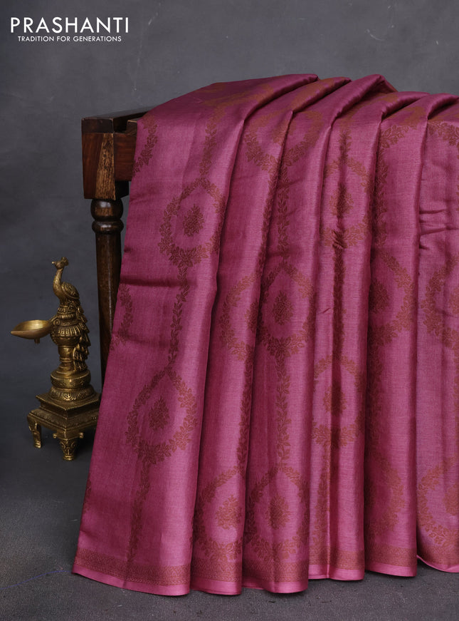 Pure tussar silk saree mauve pink with allover thread weaves in borderless style