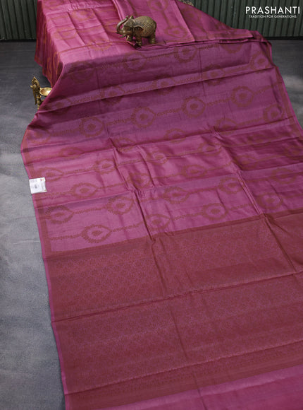 Pure tussar silk saree mauve pink with allover thread weaves in borderless style