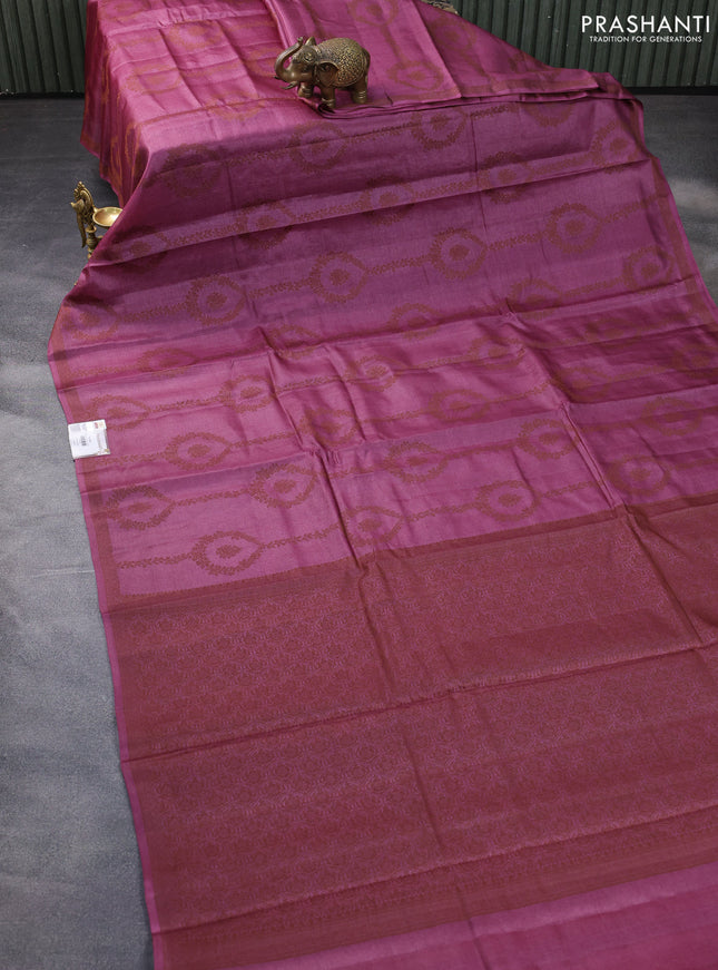 Pure tussar silk saree mauve pink with allover thread weaves in borderless style