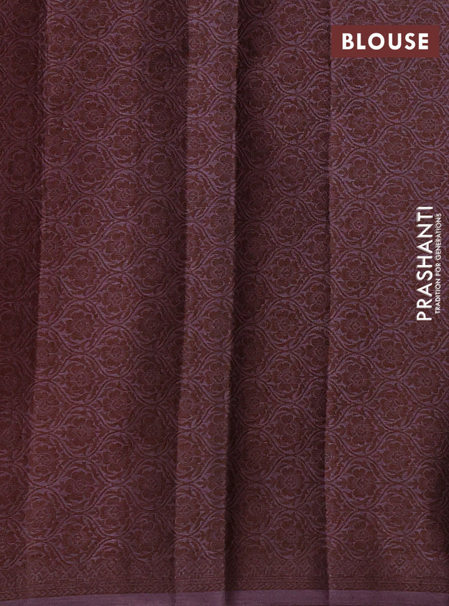 Pure tussar silk saree rosy brown with allover thread weaves in borderless style