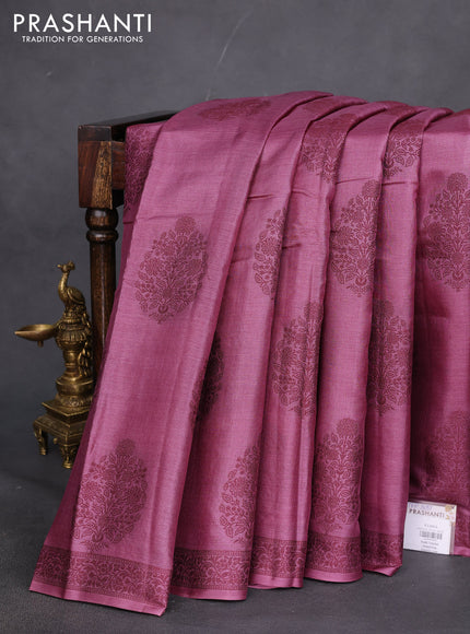 Pure tussar silk saree mauve pink with thread woven floral buttas and thread woven border
