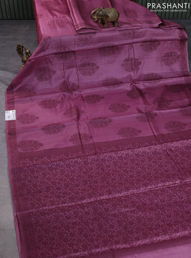 Pure tussar silk saree mauve pink with thread woven floral buttas and thread woven border