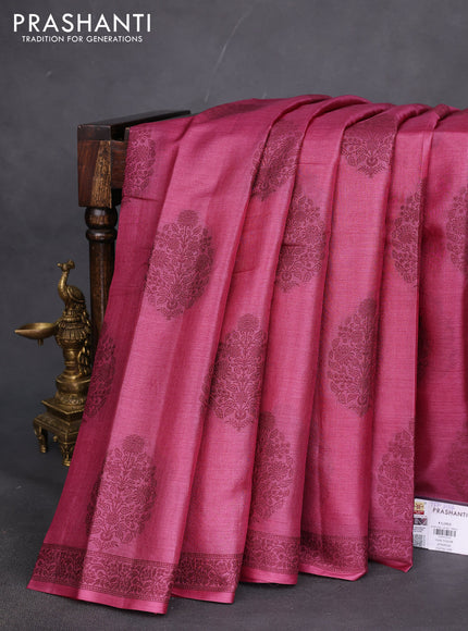 Pure tussar silk saree pink shade with thread woven floral buttas and thread woven border