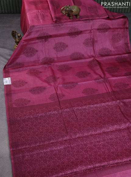 Pure tussar silk saree pink shade with thread woven floral buttas and thread woven border