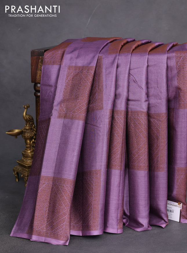 Pure tussar silk saree lavender with thread woven box type buttas in borderless style