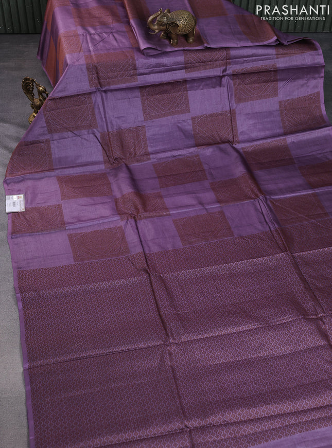 Pure tussar silk saree lavender with thread woven box type buttas in borderless style
