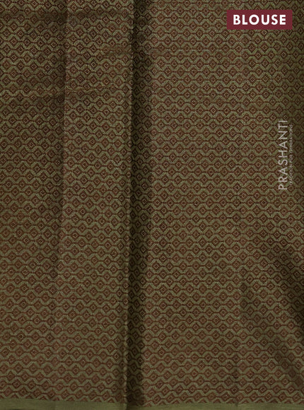 Pure tussar silk saree mehendi green with thread woven box type buttas in borderless style