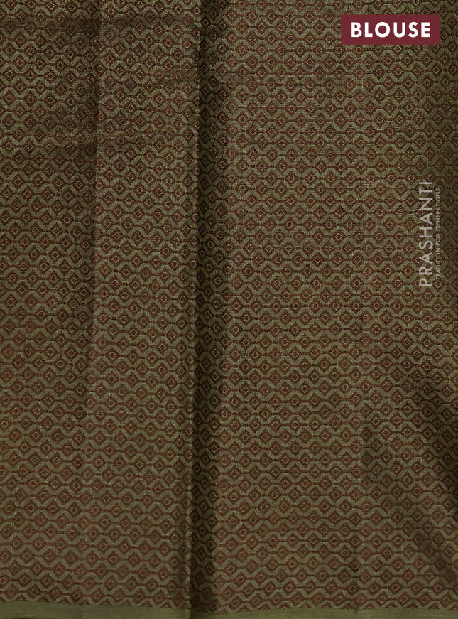 Pure tussar silk saree mehendi green with thread woven box type buttas in borderless style