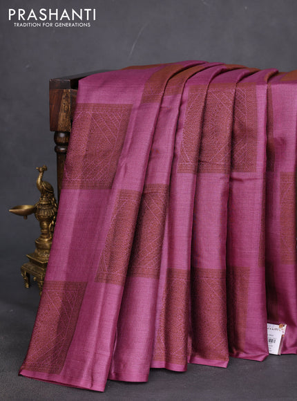 Pure tussar silk saree magenta pink with thread woven box type buttas in borderless style