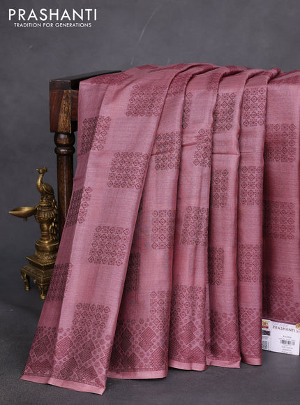 Pure tussar silk saree pastel maroon with allover thread woven buttas and thread woven border