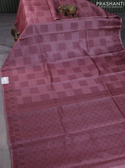 Pure tussar silk saree pastel maroon with allover thread woven buttas and thread woven border
