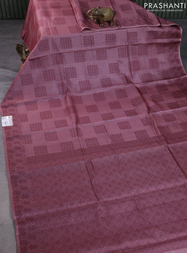 Pure tussar silk saree pastel maroon with allover thread woven buttas and thread woven border