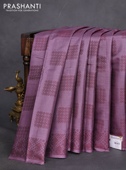 Pure tussar silk saree pastel purple with allover thread woven buttas and thread woven border