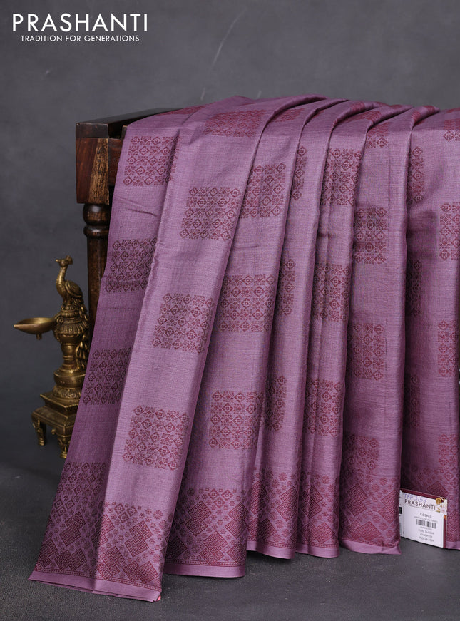 Pure tussar silk saree pastel purple with allover thread woven buttas and thread woven border
