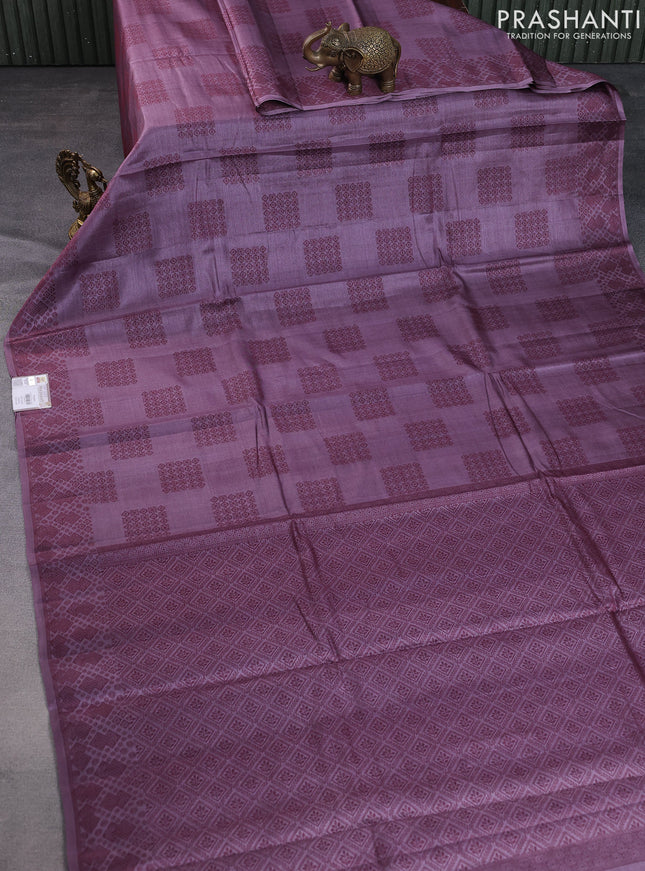 Pure tussar silk saree pastel purple with allover thread woven buttas and thread woven border