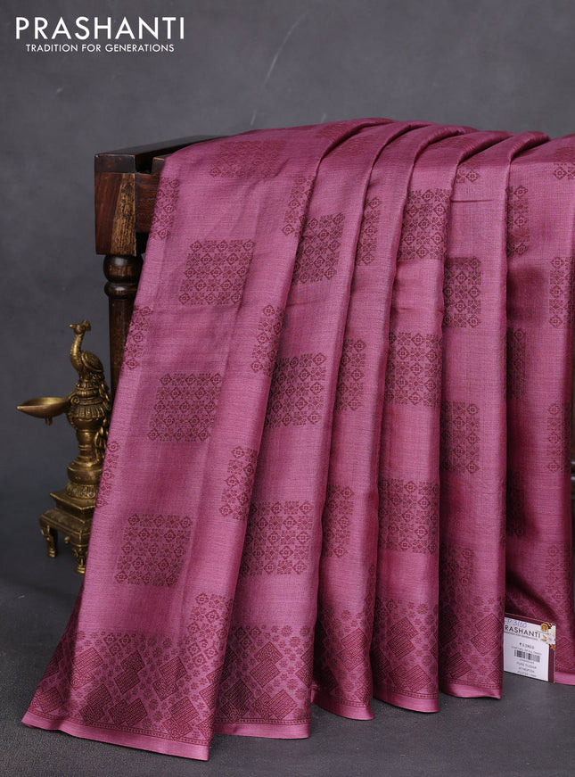 Pure tussar silk saree pink with allover thread woven buttas and thread woven border
