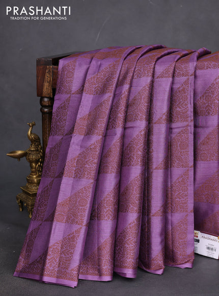 Pure tussar silk saree purple with allover thread weaves in borderless style