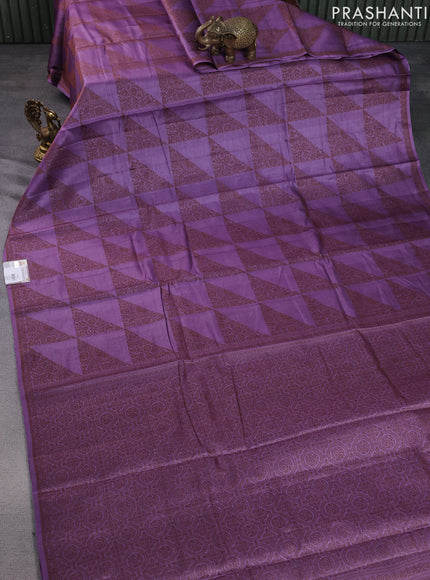 Pure tussar silk saree purple with allover thread weaves in borderless style